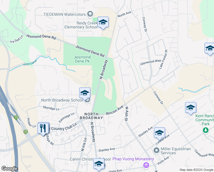 map of restaurants, bars, coffee shops, grocery stores, and more near 129 Double Eagle Glen in Escondido