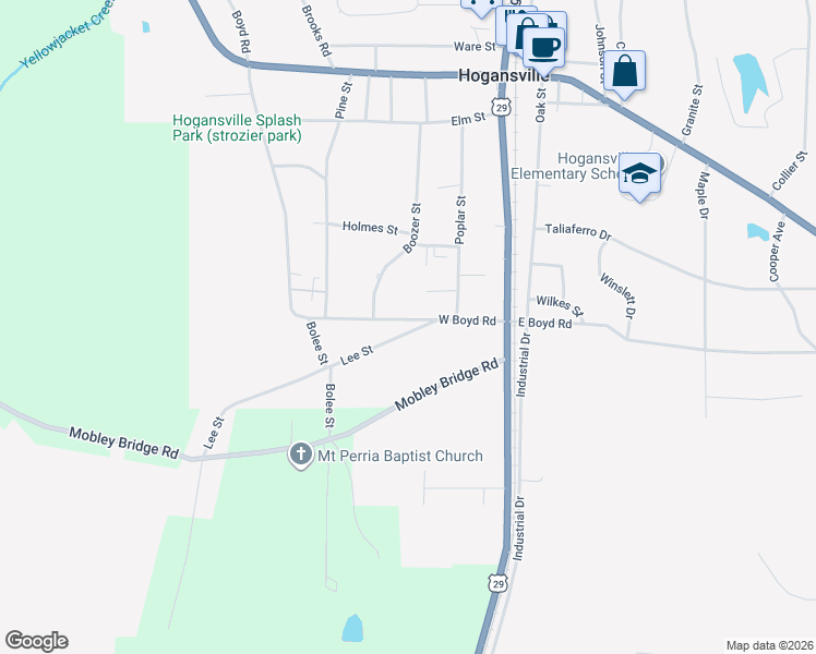 map of restaurants, bars, coffee shops, grocery stores, and more near 103 Lee Street in Hogansville
