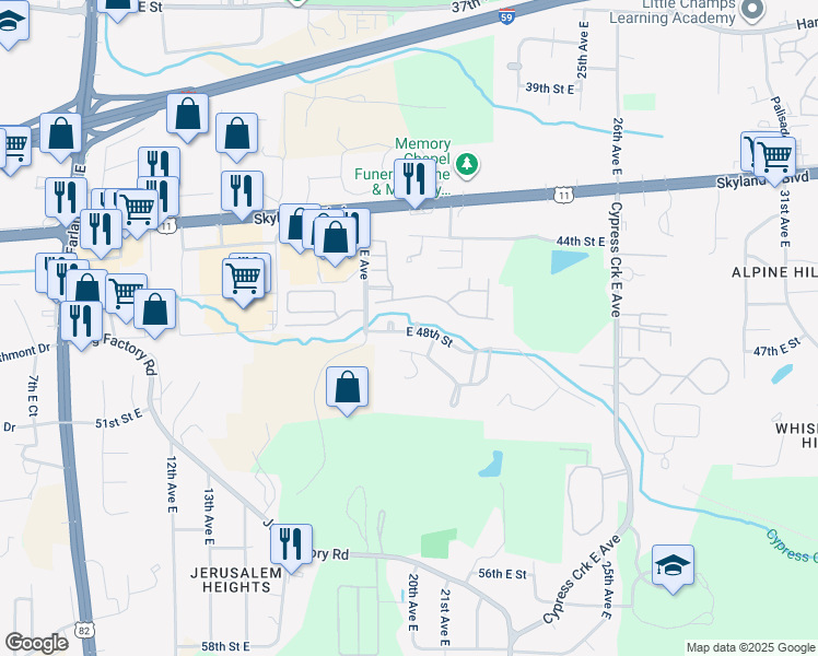 map of restaurants, bars, coffee shops, grocery stores, and more near in Tuscaloosa
