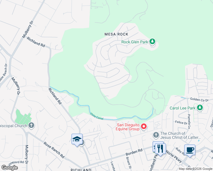 map of restaurants, bars, coffee shops, grocery stores, and more near 624 De Luz Road in Fallbrook