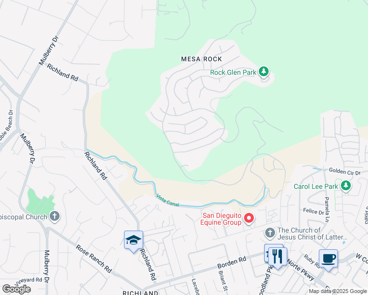 map of restaurants, bars, coffee shops, grocery stores, and more near 2451 Country View Glen in Escondido