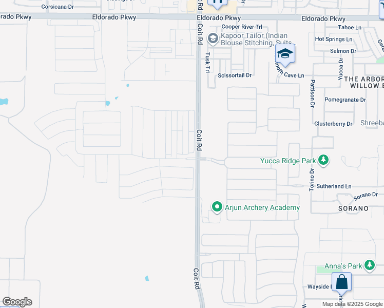 map of restaurants, bars, coffee shops, grocery stores, and more near Coit Road in Frisco