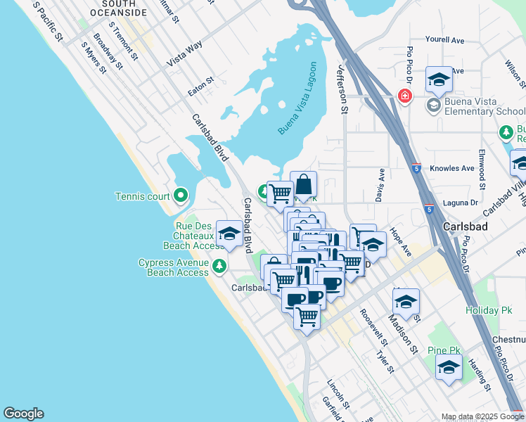 map of restaurants, bars, coffee shops, grocery stores, and more near 2511 State Street in Carlsbad