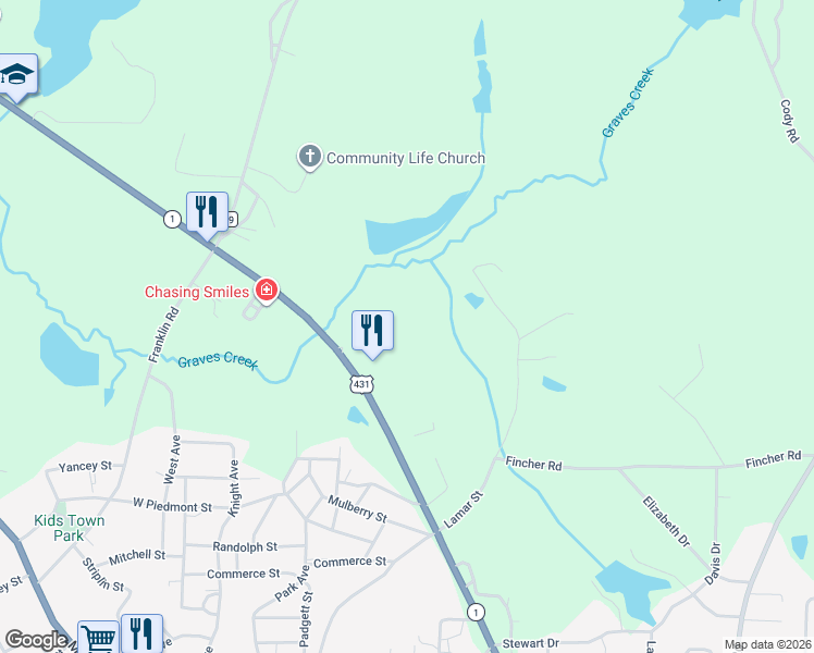 map of restaurants, bars, coffee shops, grocery stores, and more near 4180 U.S. 431 in Roanoke