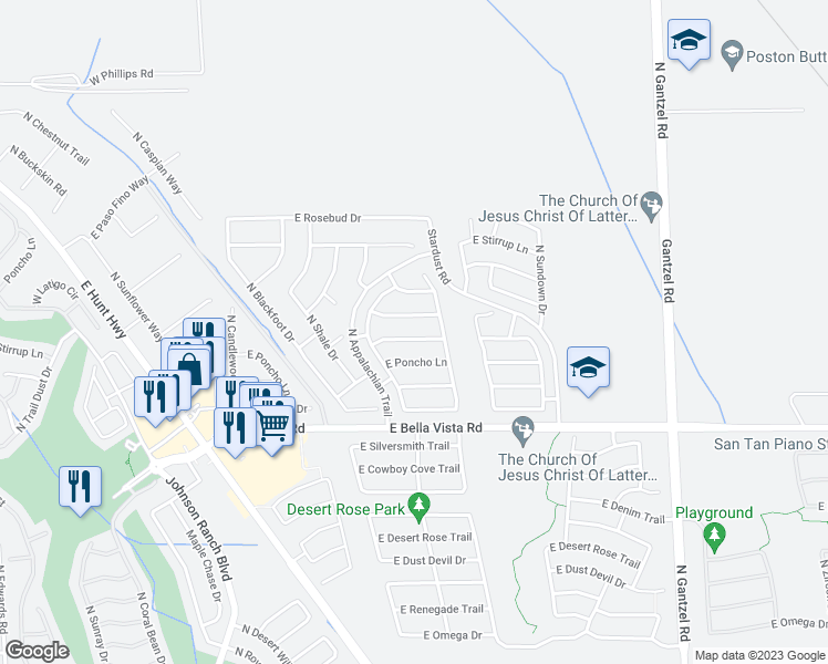 map of restaurants, bars, coffee shops, grocery stores, and more near 1084 East Desert Holly Drive in Queen Creek