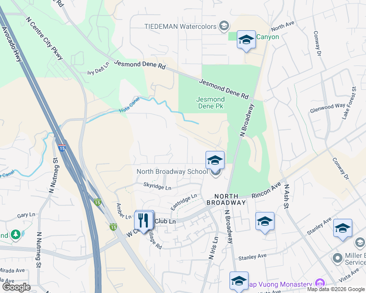 map of restaurants, bars, coffee shops, grocery stores, and more near 8975 Lawrence Welk Drive in Escondido