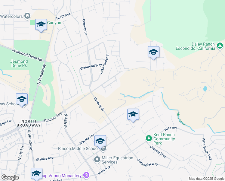 map of restaurants, bars, coffee shops, grocery stores, and more near 2223 Bent Tree Place in Escondido