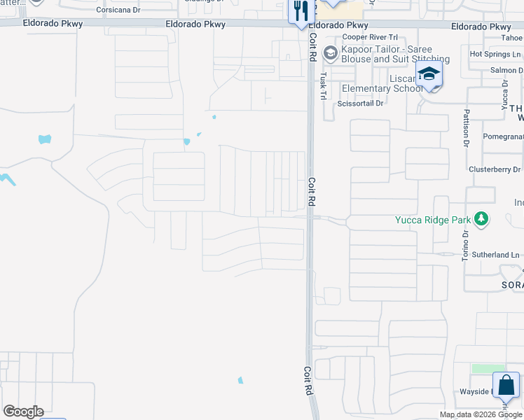 map of restaurants, bars, coffee shops, grocery stores, and more near Coit Road in Frisco