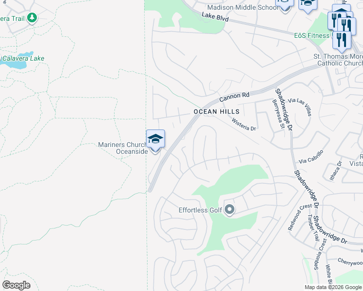 map of restaurants, bars, coffee shops, grocery stores, and more near 4661 Majorca Way in Oceanside