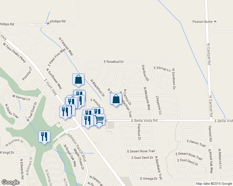 map of restaurants, bars, coffee shops, grocery stores, and more near 810 East Desert Holly Circle in Queen Creek