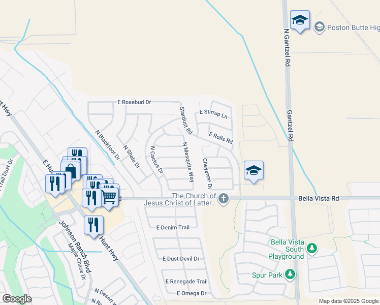 map of restaurants, bars, coffee shops, grocery stores, and more near 31471 North Mesquite Way in Queen Creek