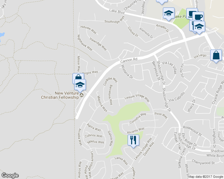 map of restaurants, bars, coffee shops, grocery stores, and more near 4676 Barcelona Way in Oceanside