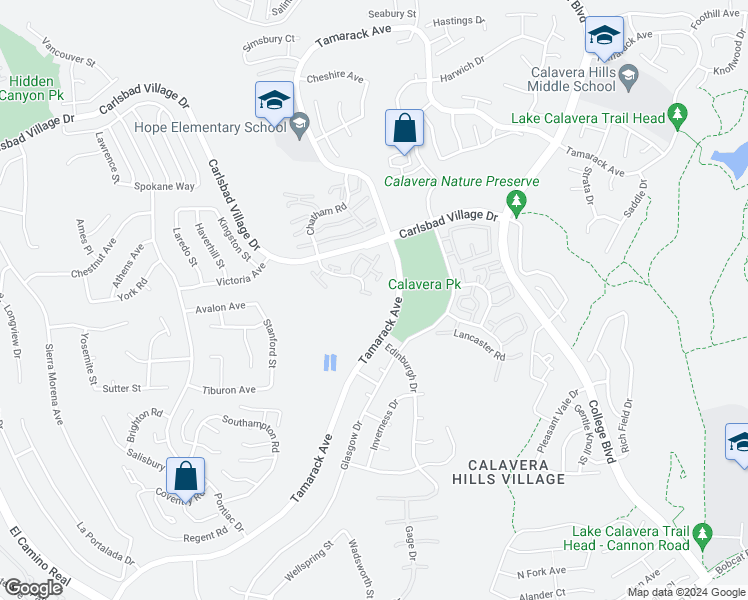 map of restaurants, bars, coffee shops, grocery stores, and more near 2836 Hillsboro Court in Carlsbad