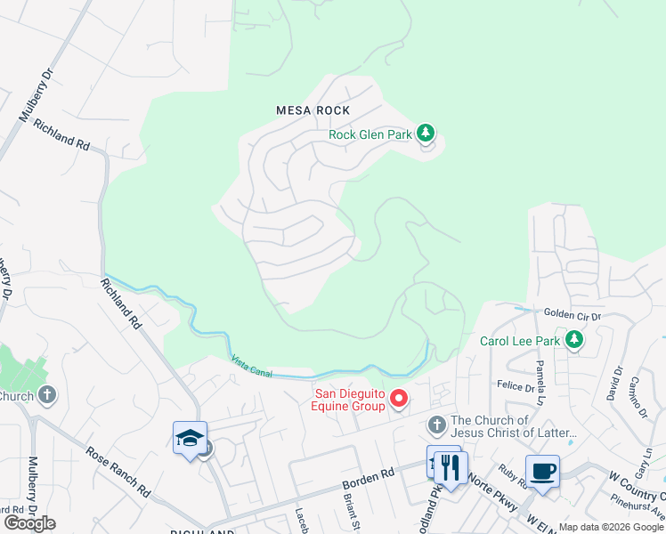 map of restaurants, bars, coffee shops, grocery stores, and more near 2329 South Summit Circle Glen in Escondido