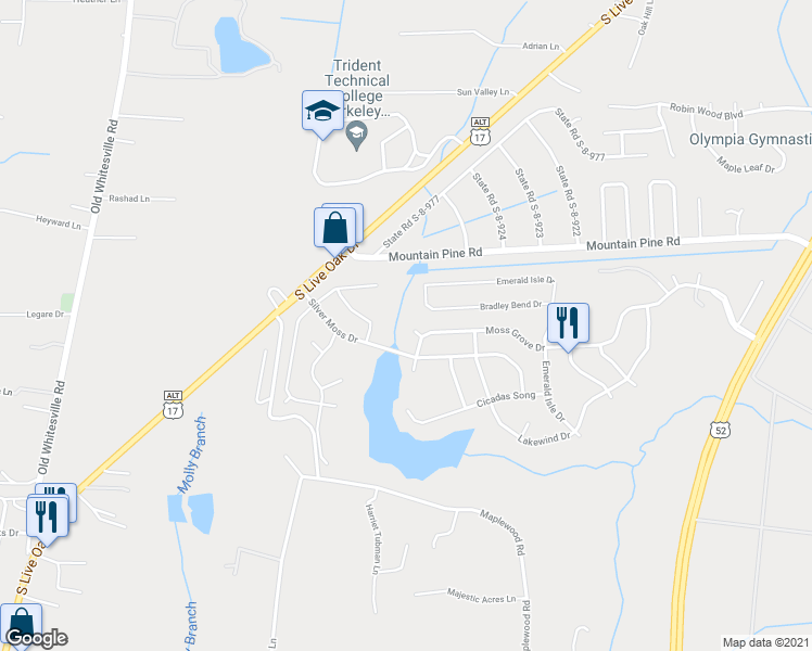 map of restaurants, bars, coffee shops, grocery stores, and more near 207 Lab Court in Moncks Corner