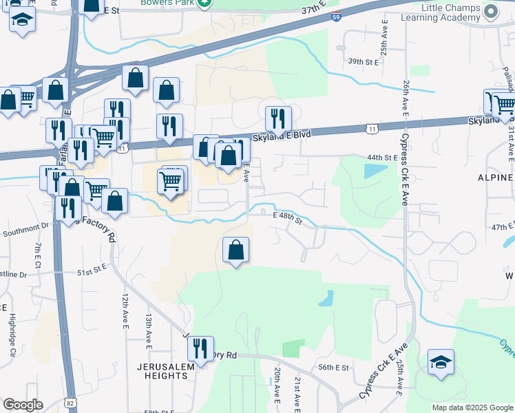 map of restaurants, bars, coffee shops, grocery stores, and more near 1864-1890 48th St E in Tuscaloosa