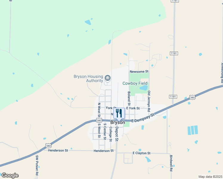 map of restaurants, bars, coffee shops, grocery stores, and more near 701 North College Avenue in Bryson