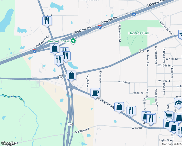 map of restaurants, bars, coffee shops, grocery stores, and more near 1629 U.S. 67 in Mount Pleasant