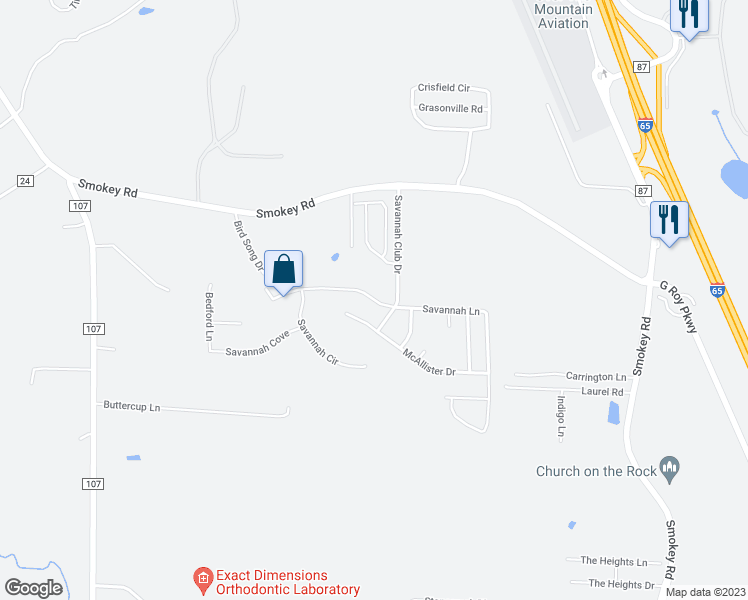 map of restaurants, bars, coffee shops, grocery stores, and more near 126 Savannah Lane in Calera