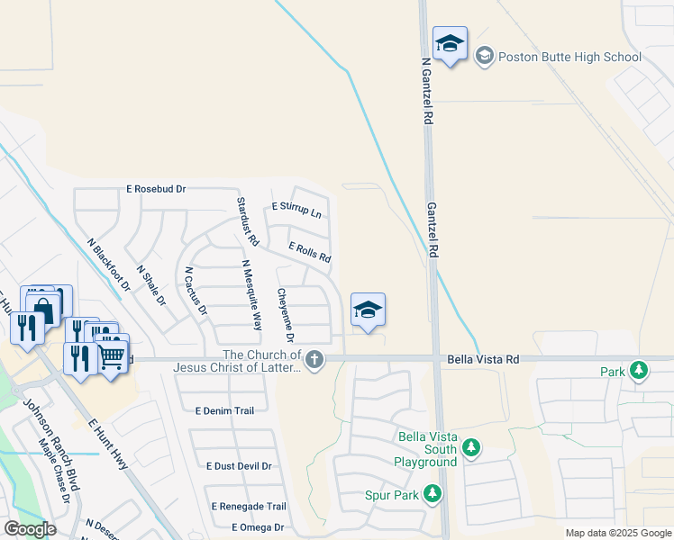 map of restaurants, bars, coffee shops, grocery stores, and more near 31501 North Sundown Drive in Queen Creek