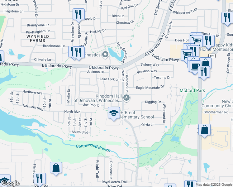 map of restaurants, bars, coffee shops, grocery stores, and more near 2237 White Rock Lane in Little Elm