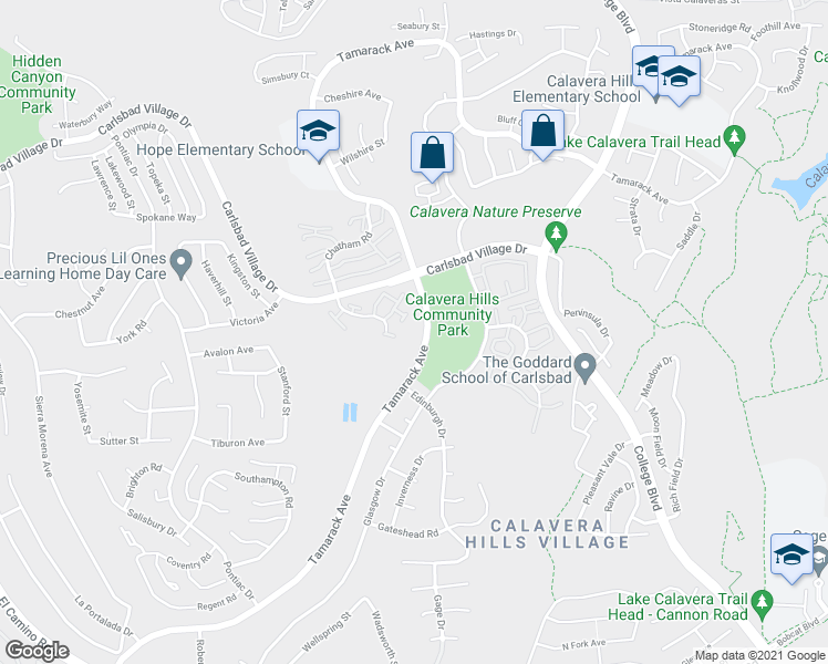 map of restaurants, bars, coffee shops, grocery stores, and more near 3789 Portland Court in Carlsbad