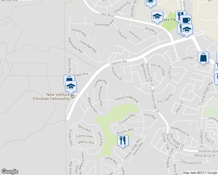 map of restaurants, bars, coffee shops, grocery stores, and more near 4547 Cordoba Way in Oceanside