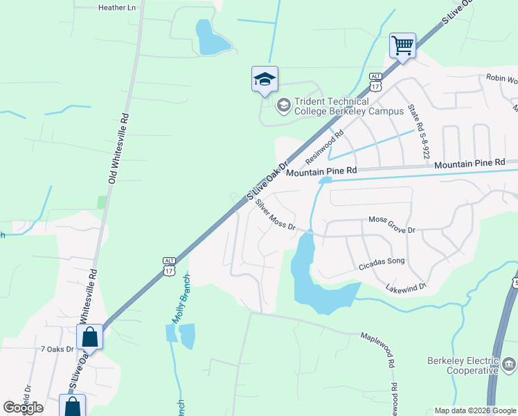 map of restaurants, bars, coffee shops, grocery stores, and more near 213 Swamp Creek Lane in Moncks Corner