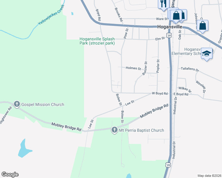 map of restaurants, bars, coffee shops, grocery stores, and more near 418-432 Boyd Road in Hogansville