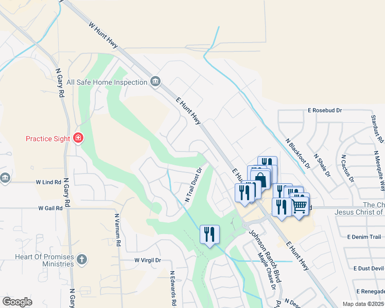 map of restaurants, bars, coffee shops, grocery stores, and more near 183 West Twin Peaks Parkway in San Tan Valley
