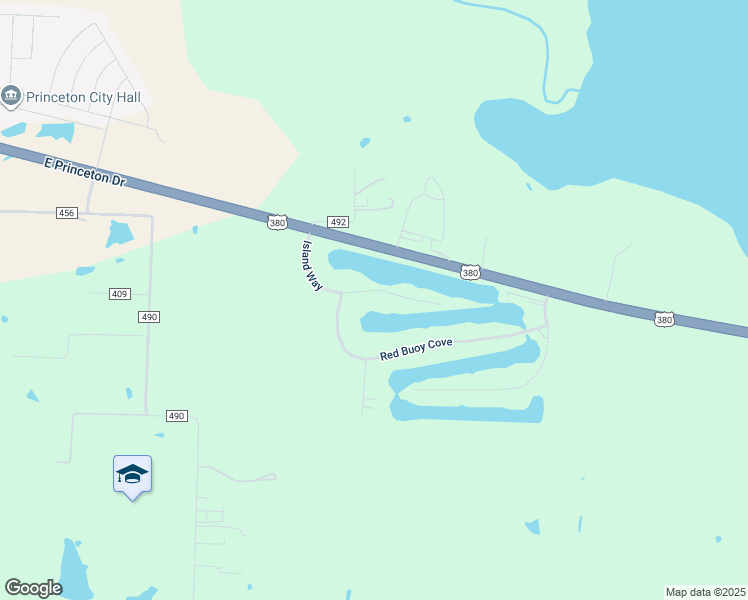 map of restaurants, bars, coffee shops, grocery stores, and more near 208 Island Way in Princeton