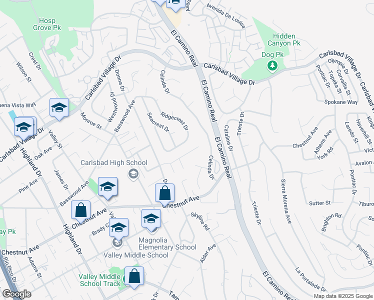 map of restaurants, bars, coffee shops, grocery stores, and more near 2226 Janis Way in Carlsbad