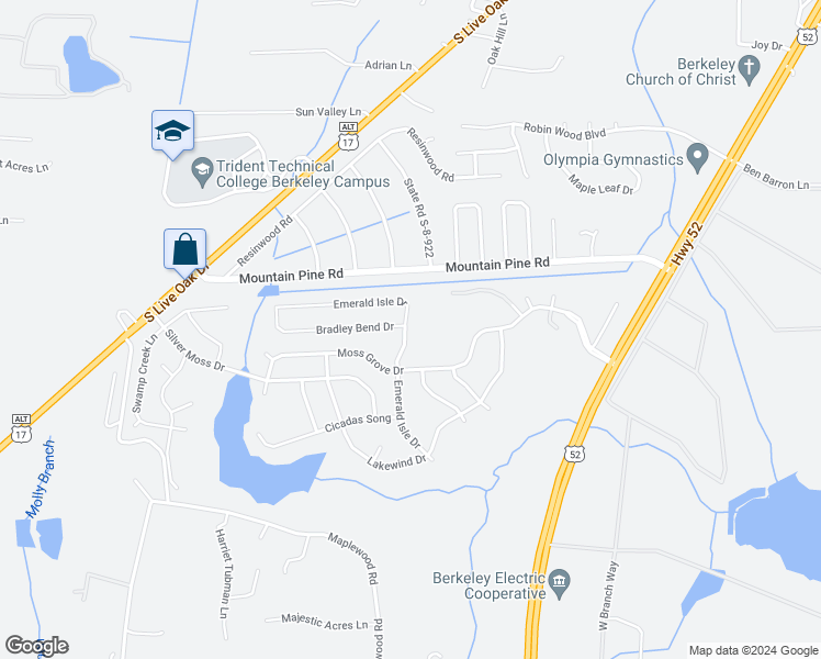 map of restaurants, bars, coffee shops, grocery stores, and more near 232 Emerald Isle Drive in Moncks Corner