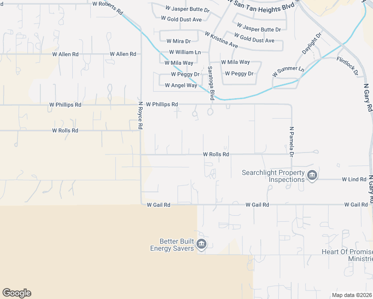 map of restaurants, bars, coffee shops, grocery stores, and more near 2659 West Rolls Road in Queen Creek