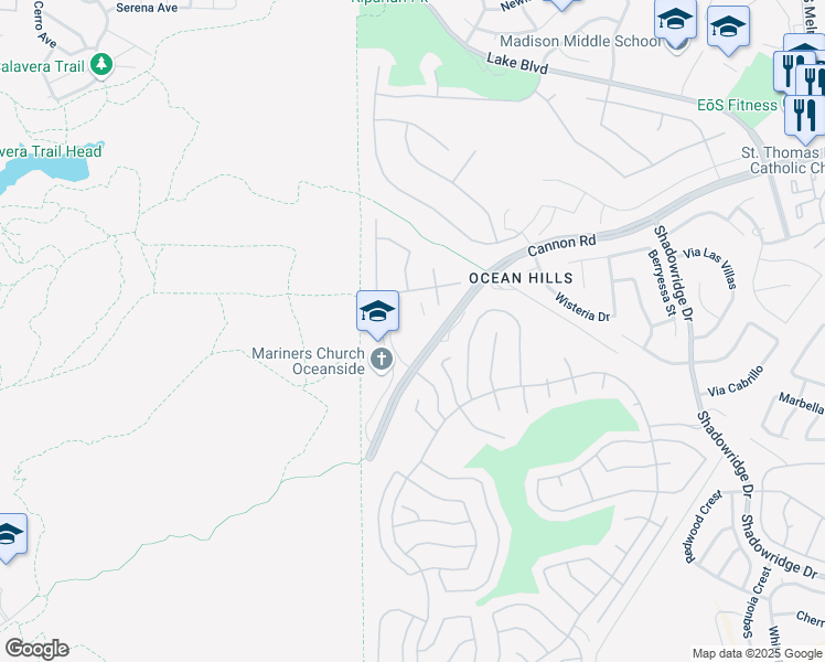 map of restaurants, bars, coffee shops, grocery stores, and more near 4500 Cannon Road in Oceanside