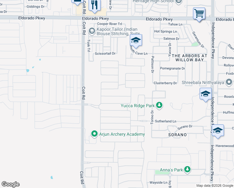 map of restaurants, bars, coffee shops, grocery stores, and more near 13176 Secretariat Boulevard in Frisco