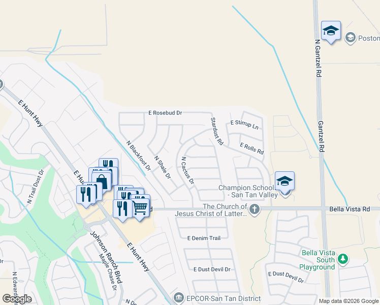 map of restaurants, bars, coffee shops, grocery stores, and more near 31598 North Cactus Drive in Queen Creek
