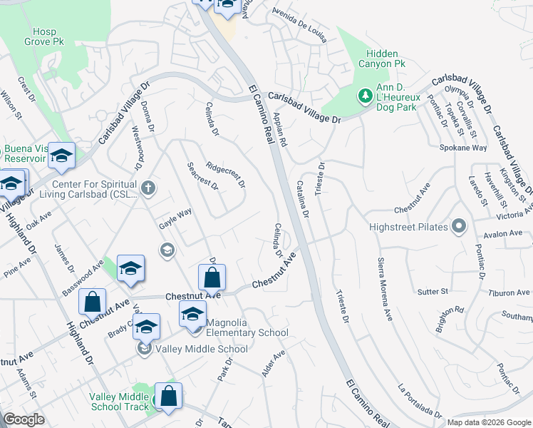 map of restaurants, bars, coffee shops, grocery stores, and more near 2266 Janis Way in Carlsbad