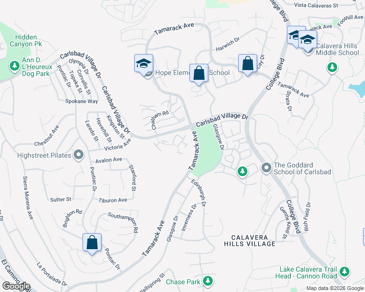 map of restaurants, bars, coffee shops, grocery stores, and more near 2882 Sanford Lane in Carlsbad