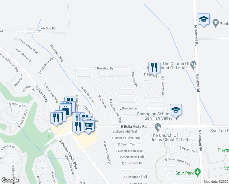 map of restaurants, bars, coffee shops, grocery stores, and more near 31548 North Cactus Drive in San Tan Valley