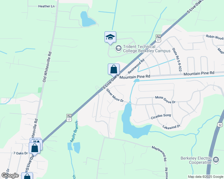 map of restaurants, bars, coffee shops, grocery stores, and more near 118 Lakestone Road in Moncks Corner