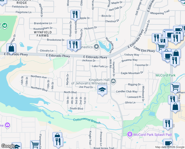 map of restaurants, bars, coffee shops, grocery stores, and more near 1933 Clear Creek Drive in Little Elm