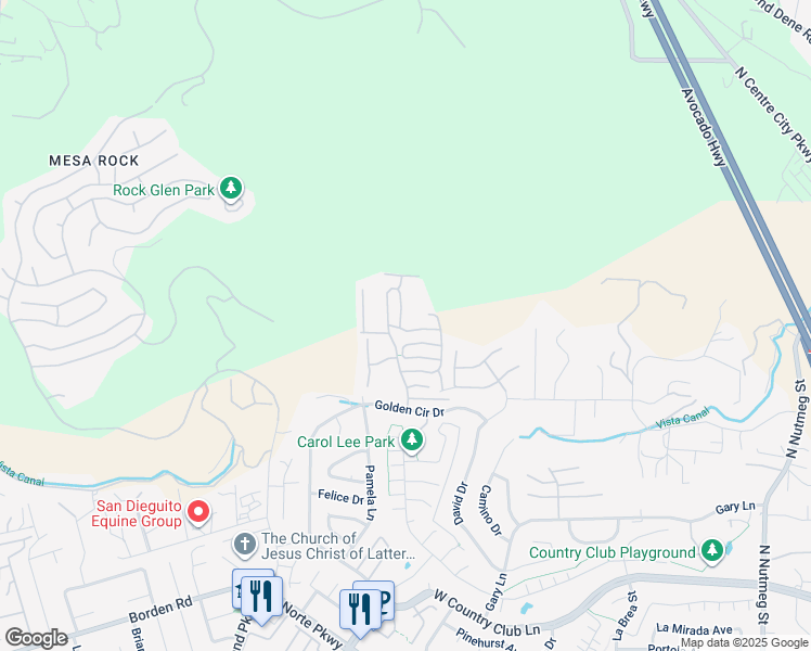 map of restaurants, bars, coffee shops, grocery stores, and more near 2202 Hilton Head Glen in Escondido