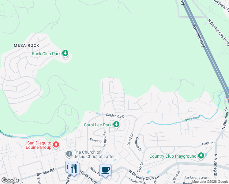 map of restaurants, bars, coffee shops, grocery stores, and more near 2202 Hilton Head Glen in Escondido