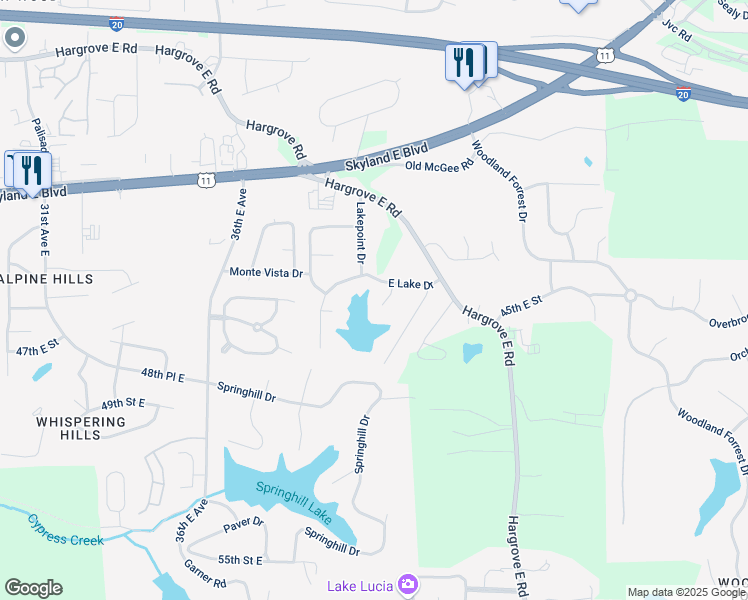 map of restaurants, bars, coffee shops, grocery stores, and more near 4073-4085 East Lake Drive in Tuscaloosa