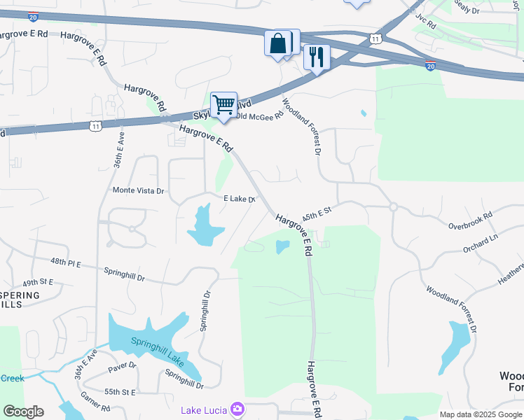map of restaurants, bars, coffee shops, grocery stores, and more near 4440 Hargrove Road East in Tuscaloosa