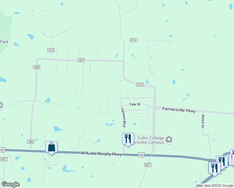 map of restaurants, bars, coffee shops, grocery stores, and more near 2000 penn st in Farmersville