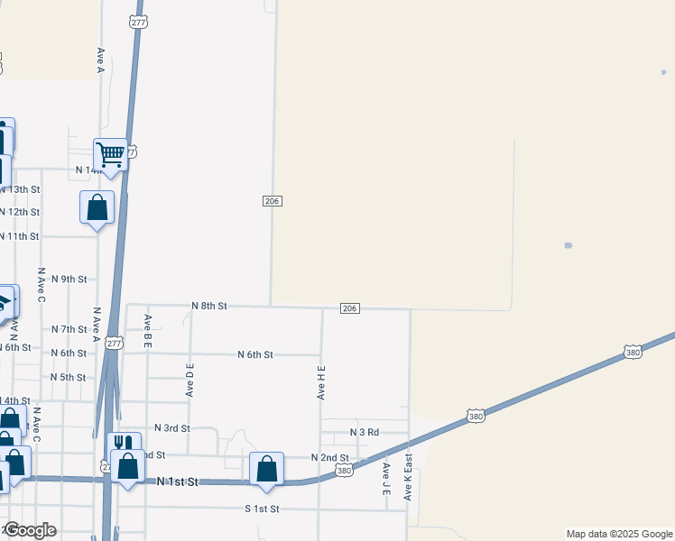map of restaurants, bars, coffee shops, grocery stores, and more near 683 County Road 206 in Haskell