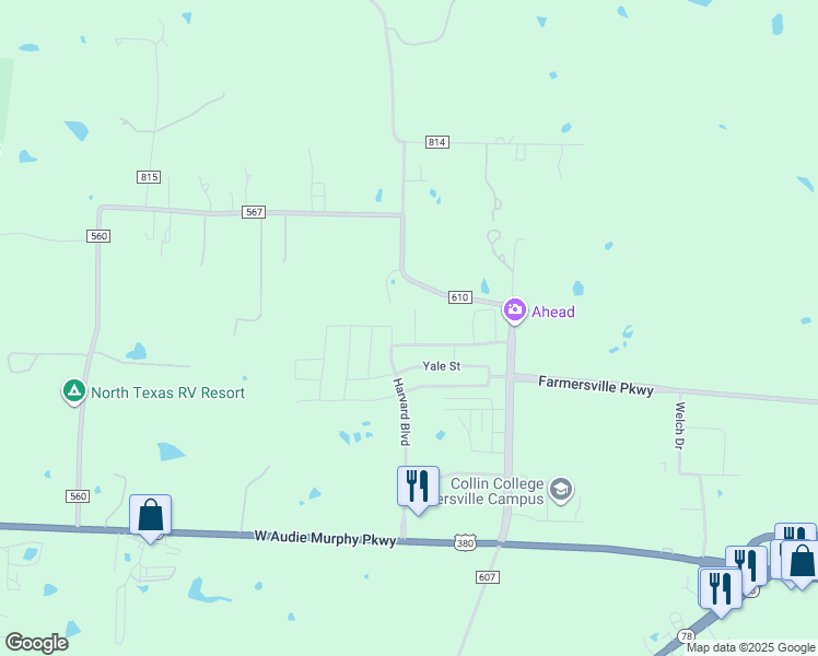 map of restaurants, bars, coffee shops, grocery stores, and more near 2000 penn st in Farmersville