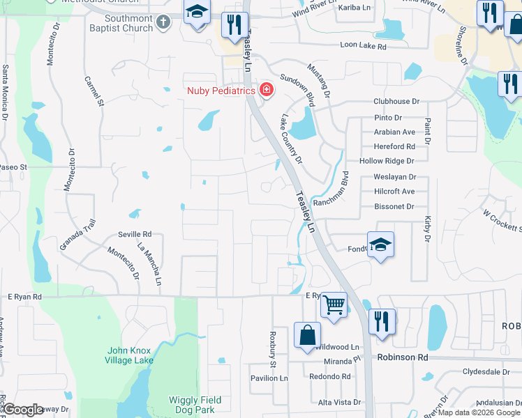 map of restaurants, bars, coffee shops, grocery stores, and more near 4012 Ranchman Boulevard in Denton
